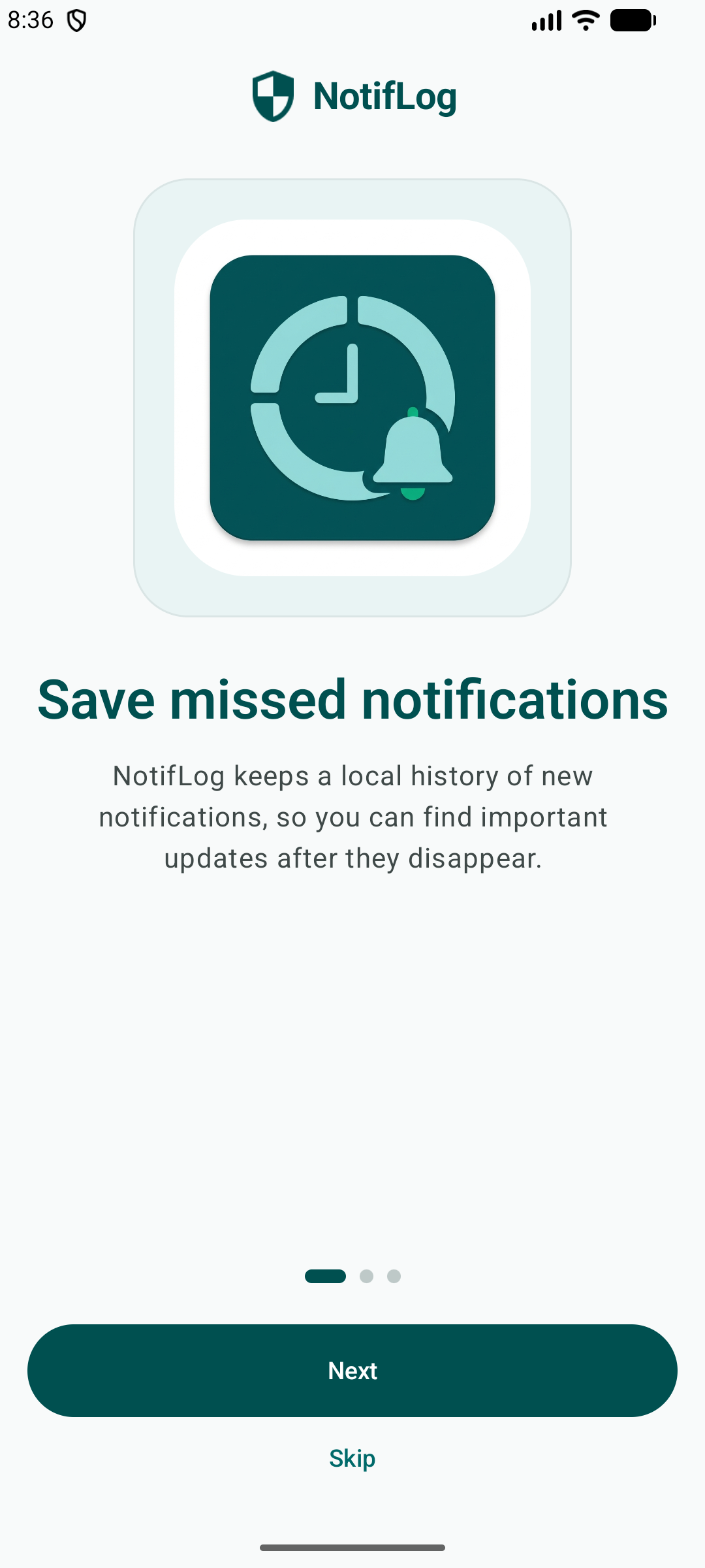 NotifLog permission explanation screenshot