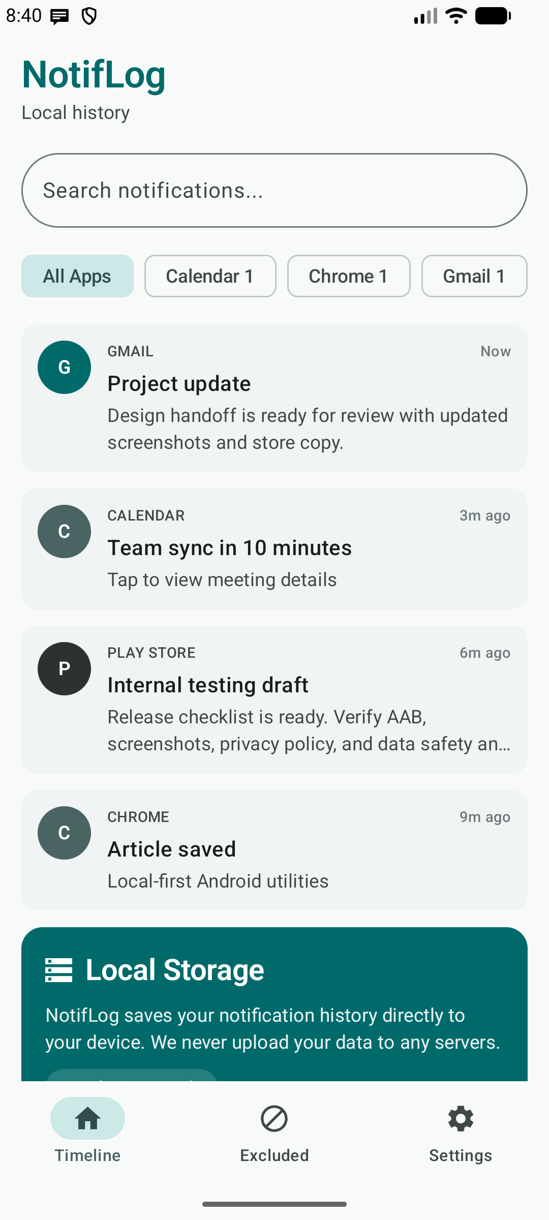 NotifLog timeline screenshot